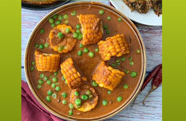 Baby corn matar curry recipe in Marathi